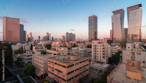 Tel Aviv sunset view  modern skyscrapers and dormitory area