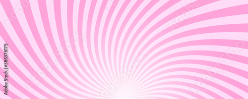 Twisted rays of rosy sunrise or sunset. Vortex pinwheel pattern. Pink circus or carnival background. Strawberry bubble gum, sweet lollipop candy, ice cream texture. Vector cartoon illustration