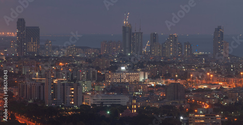 Tel Aviv, Jaffa, Bat Yam night view. Russian Orthodox church