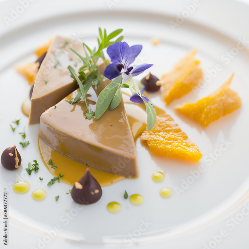 The Timeless Elegance of Duck Liver Fine Dining. AI Generated Art. Concept Art for Foodies. Restaurant. Fine Dining in Spring and Summer. photo