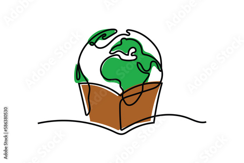 World international bookday oneline continuous single editable line art photo