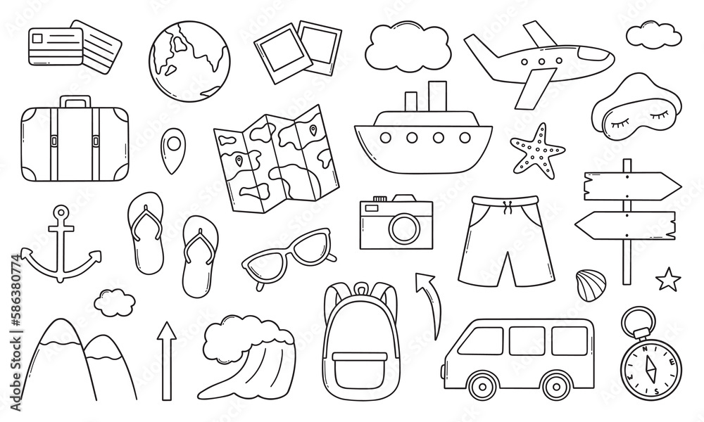 Tourist backpacks isolated on white background. Hand drawn vector  illustration of a sketch style., Stock vector