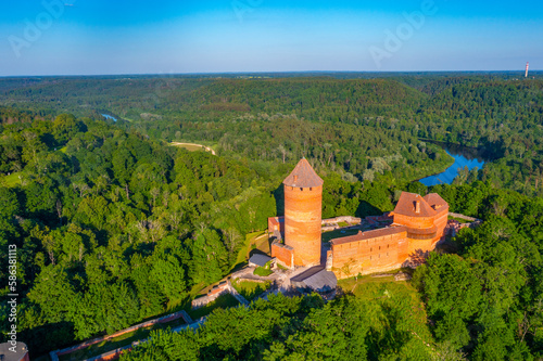 Aerial view of the Turaida castle in Latvia photo