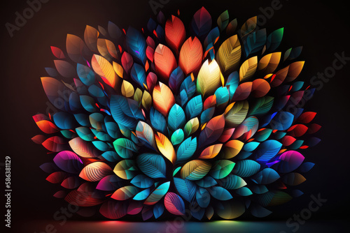 illustration on many colorful leaves in autumn and blue colors created with Generative AI technology