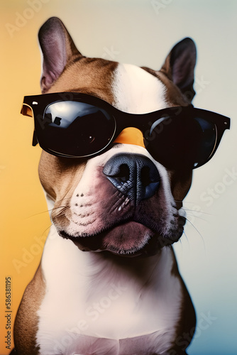 English bulldog dog wearing sunglasses © Kodjovi