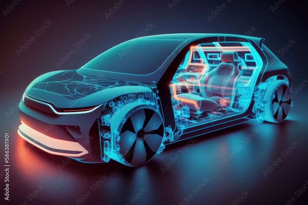 The concept of a modern electric car with autopilot. AI generated