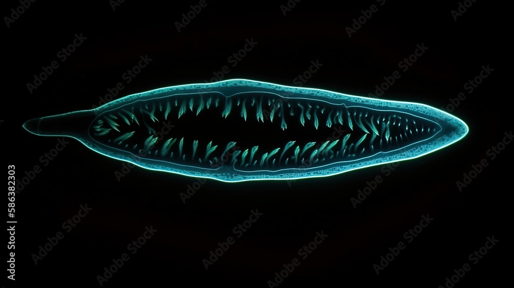 Exploring Microscopic World, Abstract illustration of bioluminescent Paramecium Caudatum. Gen AI Exploring Microscopic World, Abstract illustration of bioluminescent Paramecium Caudatum. Gen AI