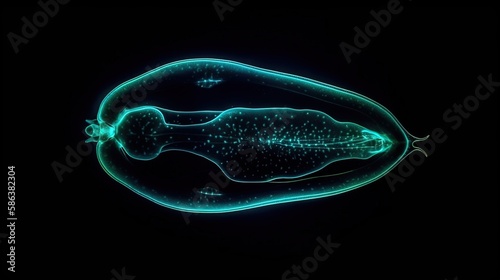 Exploring Microscopic World, Abstract illustration of bioluminescent  Paramecium Caudatum. Gen AI photo