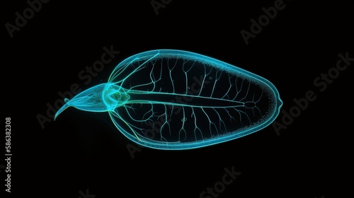 Exploring Microscopic World, Abstract illustration of bioluminescent  Paramecium Caudatum. Gen AI