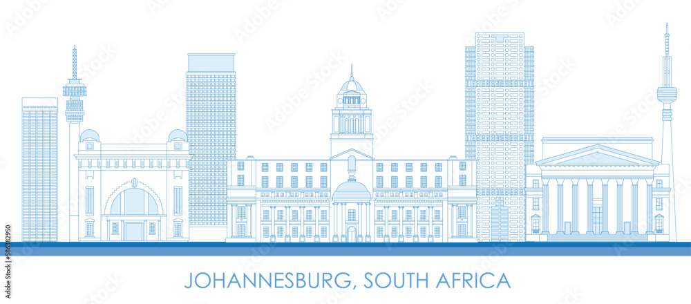 Outline Skyline panorama of city of Johannesburg, South Africa - vector illustration