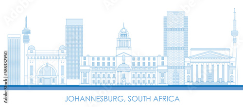 Outline Skyline panorama of city of Johannesburg, South Africa - vector illustration