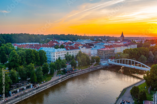 Sunset panorama view of Estoniam town Tartu