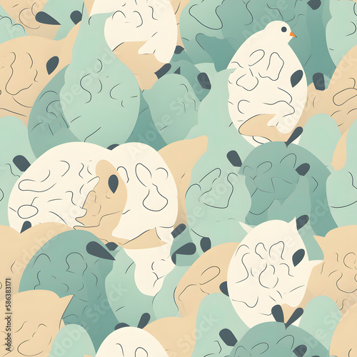 Easter pattern. Cute vector bird minimalistic floral seamless repeat design background. Simple seamless pattern for fabric, textile, gift wrap, and wallpaper. Generative AI