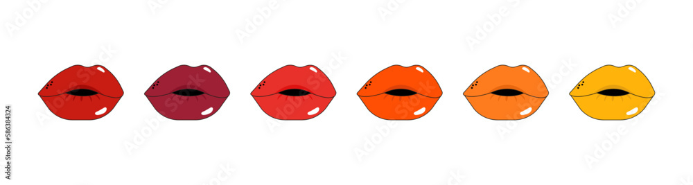 Red, orange and yellow lips. Collection, set of symbols and associations of feminism. Women's rights day, international women's day. Vector illustration Red, orange and yellow lips. Collection, set of symbols and associations of feminism. Women's rights day, international women's day. Vector illustration