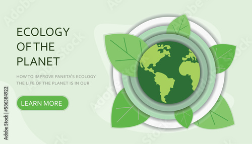People care about the ecology of the planet. Cleaning, landscaping and watering. Protect nature and ecology banner. Happy earth day modern graphic design poster. Site illustration.