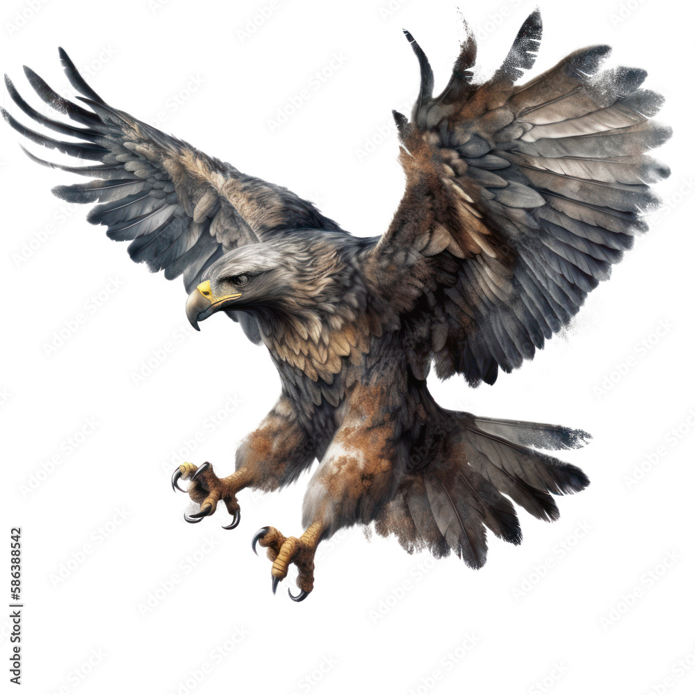 Fototapeta premium Fly eagle bird isolated transparent background. Generative AI