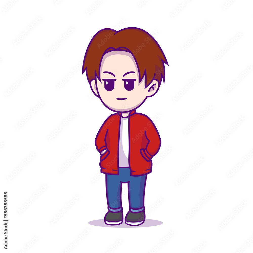 Cool boy with his red jacket cartoon illustration Cool boy with his red jacket cartoon illustration