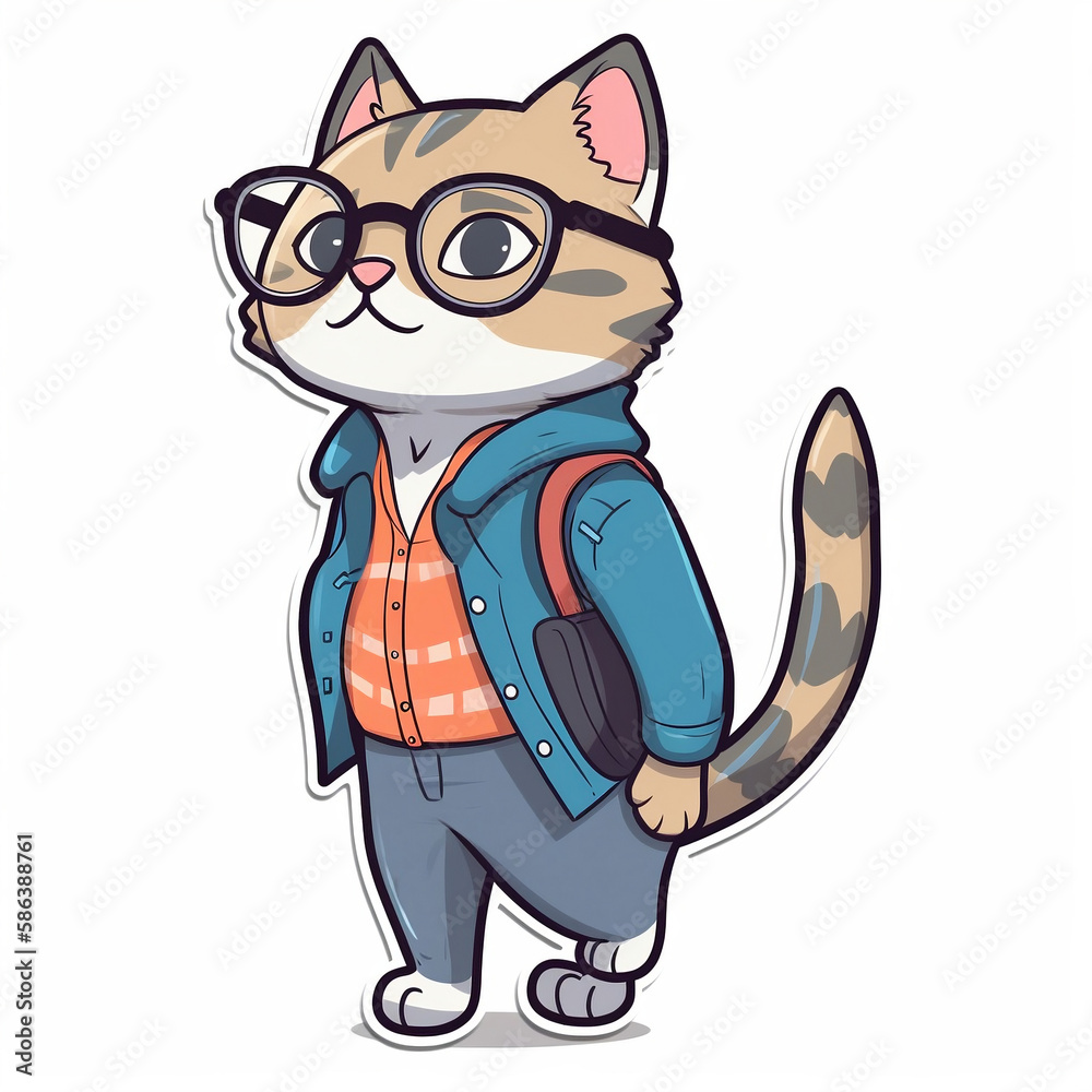 Nerdy Cat Cartoon, Created with generative AI Nerdy Cat Cartoon, Created with generative AI