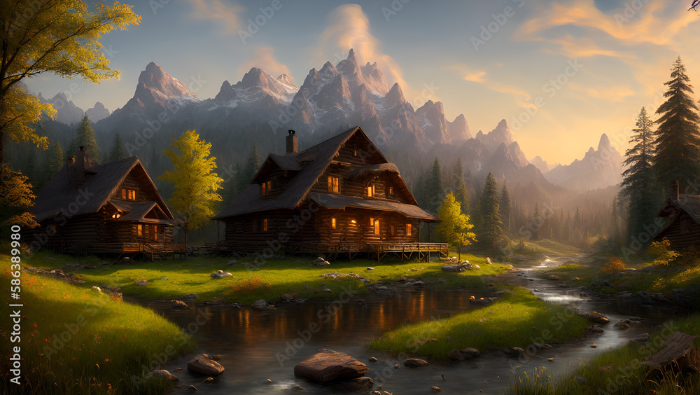 A Lone Cabin in the middle of a Valley - Landscape Wallpaper