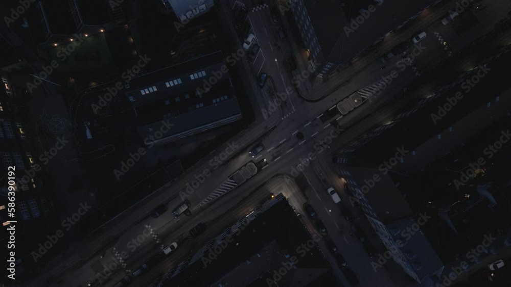 Intersection at nighttime drone Aerial Copenhagen Intersection at nighttime drone Aerial Copenhagen
