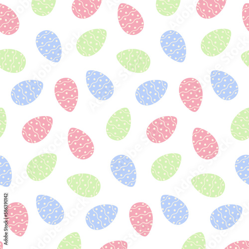 Easter seamless pattern with colorful Easter eggs in trendy soft shades. Happy Easter. Springtime