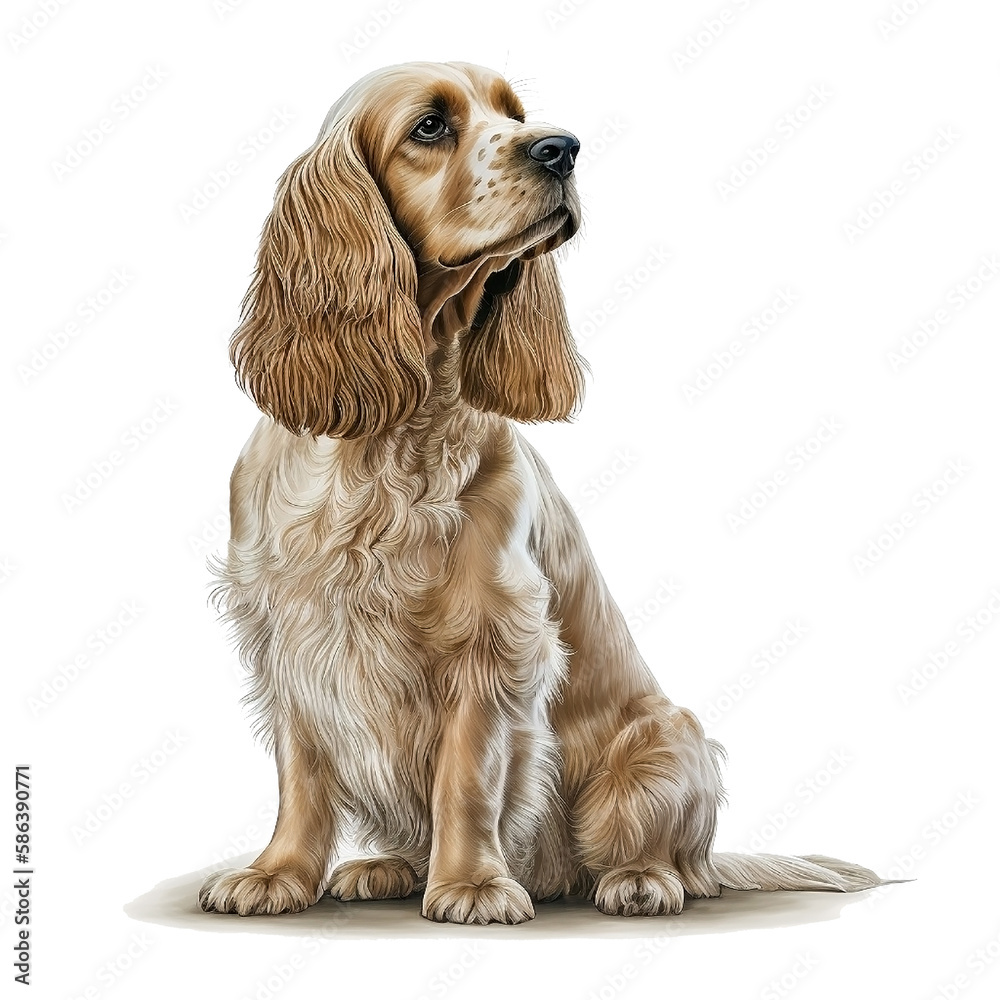 Illustration of a dog breed cocker spaniel on a white background, in full body in a realistic style Illustration of a dog breed cocker spaniel on a white background, in full body in a realistic style