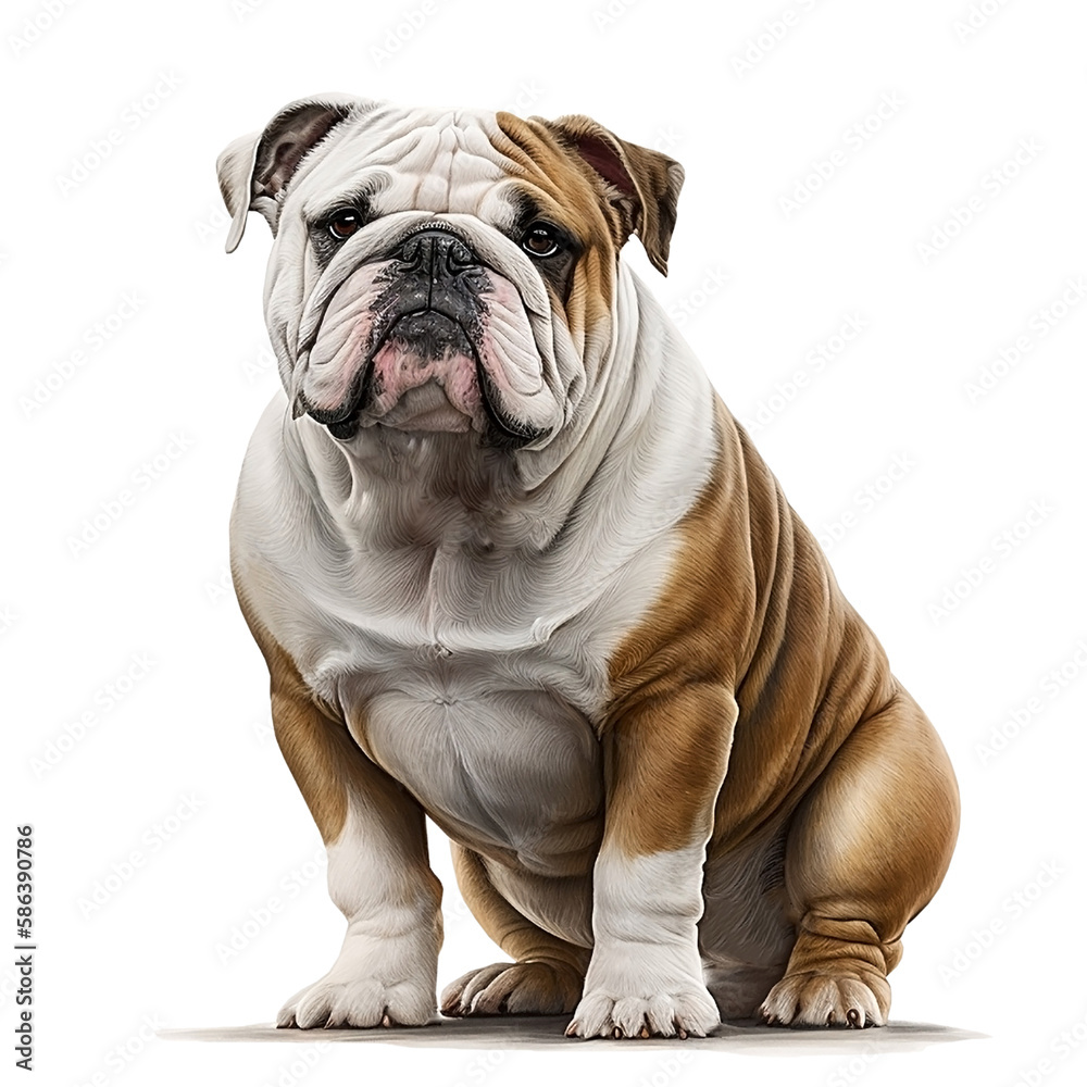 Illustration of a dog breed english bulldog on a white background, in full body in a realistic style