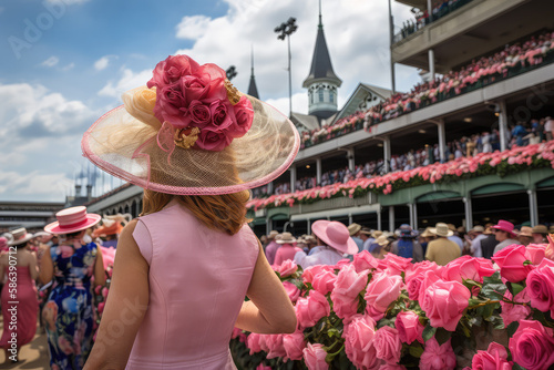 woman in hat on the terrace Kentucky Derby promotion - made with generative ai
