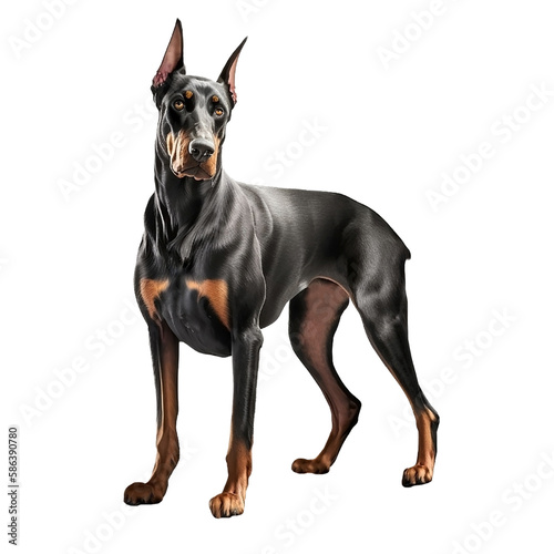 Illustration of a dog breed doberman on a white background, in full body in a realistic style