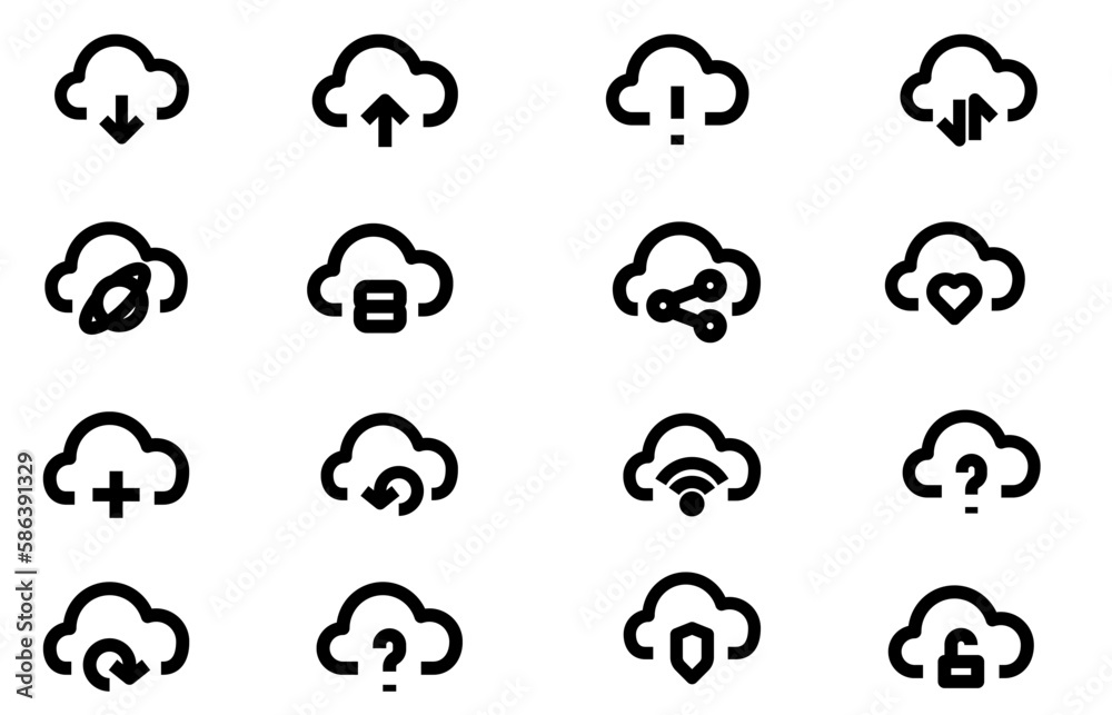 Simple set of Cloud Computer related vector line icons. Contains Icons like Data Sync, Transfer, Cloud Settings and more. Stroke edited Simple set of Cloud Computer related vector line icons. Contains Icons like Data Sync, Transfer, Cloud Settings and more. Stroke edited