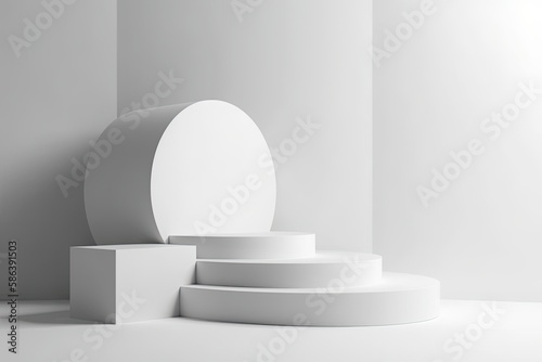 white spherical object placed on a set of steps. Generative AI