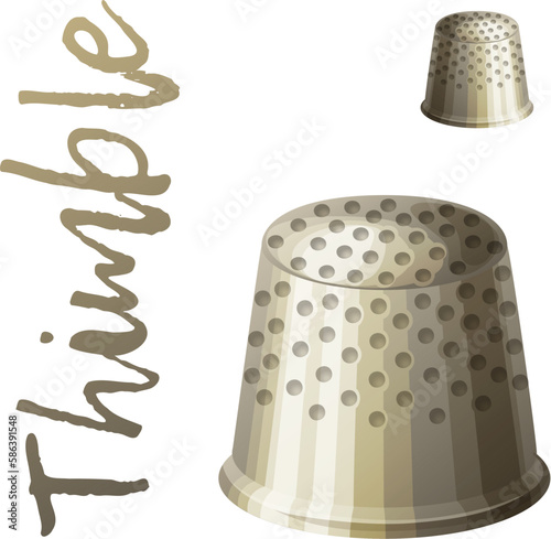 Thimble vector icon isolated on white background, tailor tool cartoon illustration, sewing supply realistic art