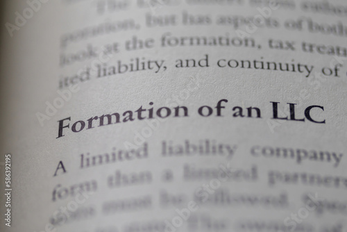 LLC formation printed in text on page as visual aid or business law reference photo