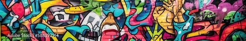 Vibrant colors come alive in this street art mural  expressing the artists creativity through a mix of text and graffiti. Full Frame  Generative AI 