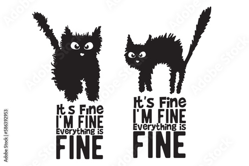It is Fine I am Fine Everything is Fine, It is Fine, I am Fine, Everything is Fine, I am fine Cat, Electrocuted Cat, Black Cat, Electrocuted Cat, Crazy Cat