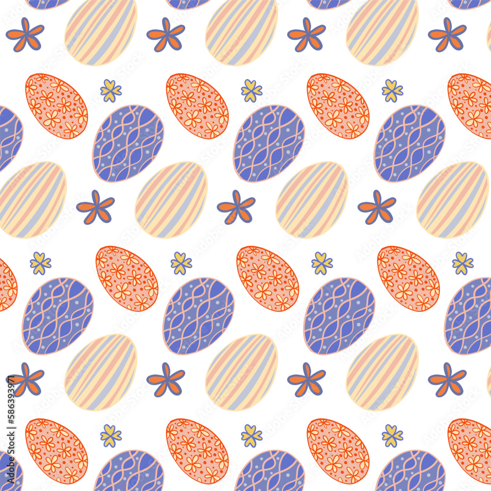Easter Eggs with seamless ornament pattern, Vector
