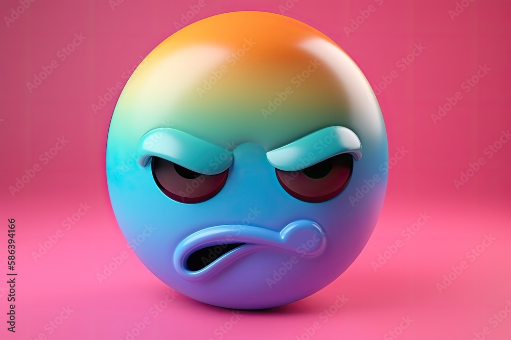 Sad Ball with a Cute Expression on a Vibrant Pink Background. Generative AI
