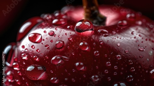 Macro Image of Fresh Red Cherry with Water Droplets