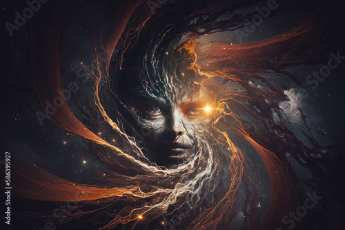 abstract illustration suitable as background image, a head appears from a whirlpool created with Generative AI technology