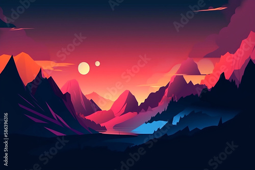 Sunset in mountains illustration © Tebha Workspace