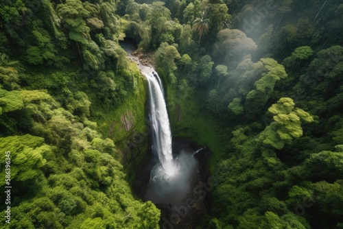 Majestic waterfall in the Rainforest, capturing the Untouched Nature, created with generative A.I. technology.