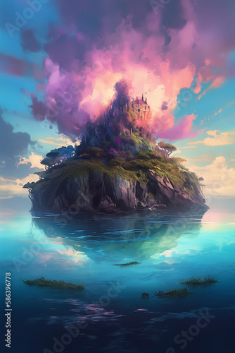 Creative island over the ocean illustration
