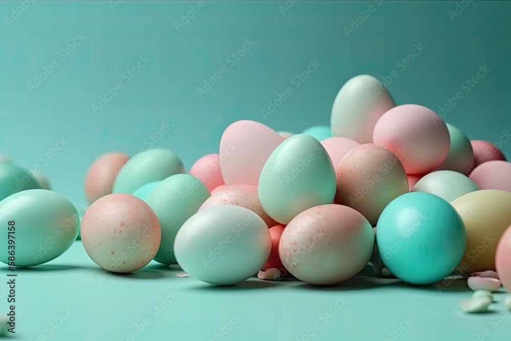 colorful Easter egg hunt on a vibrant blue background. Generative AI colorful Easter egg hunt on a vibrant blue background. Generative AI