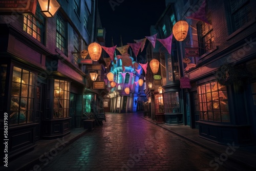 A wizarding alley filled with floating lanterns © Dennis