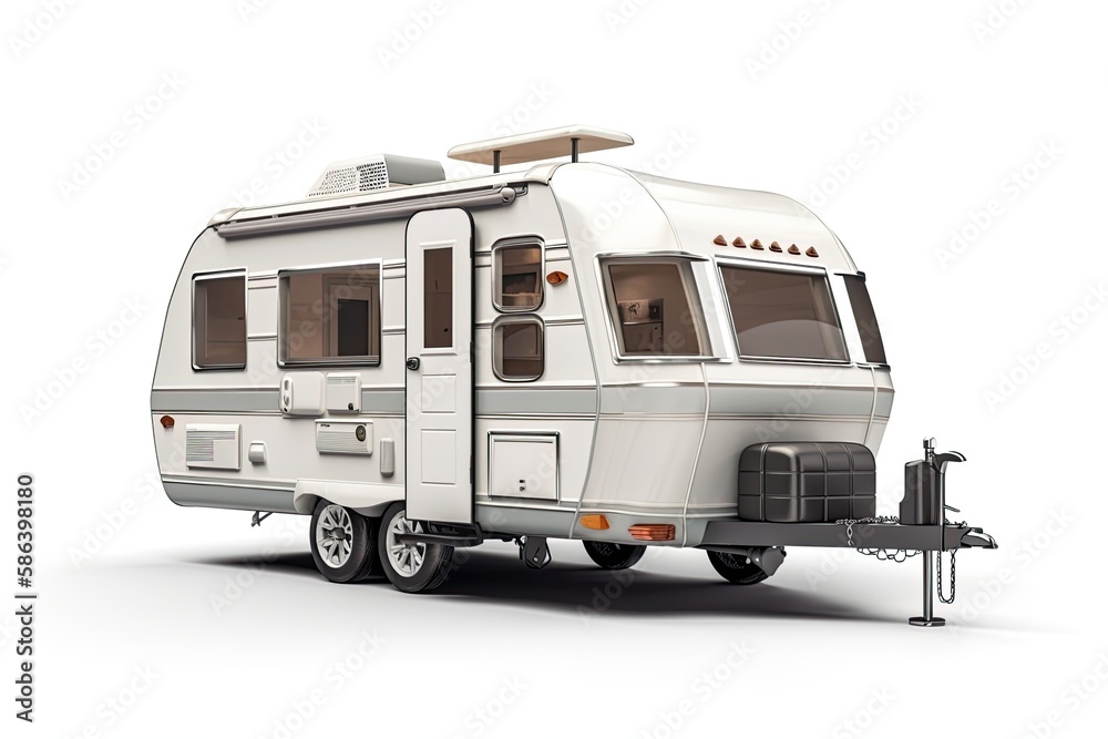 parked trailer on a plain white background. Generative AI parked trailer on a plain white background. Generative AI