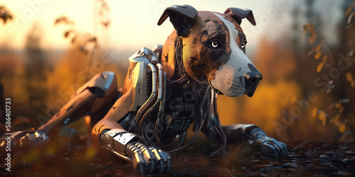 Canine companion of the future: cyborg dog exploring the outdoors. Generative AI