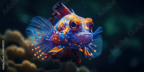 Stunning Mandarin fish captured in the depths of the ocean. Generative AI