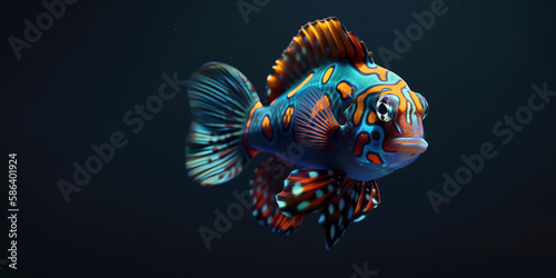 Vivid Mandarin fish in its natural ocean habitat. Generative AI