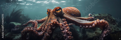 Awe-inspiring image of a magnificent big octopus in its ocean habitat. Generative AI