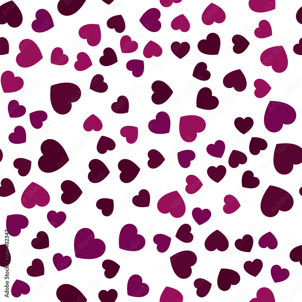 Colorful seamless pattern of purple and dark purple hearts. Suitable for printing on textile, fabric, wallpapers, postcards, wrappers